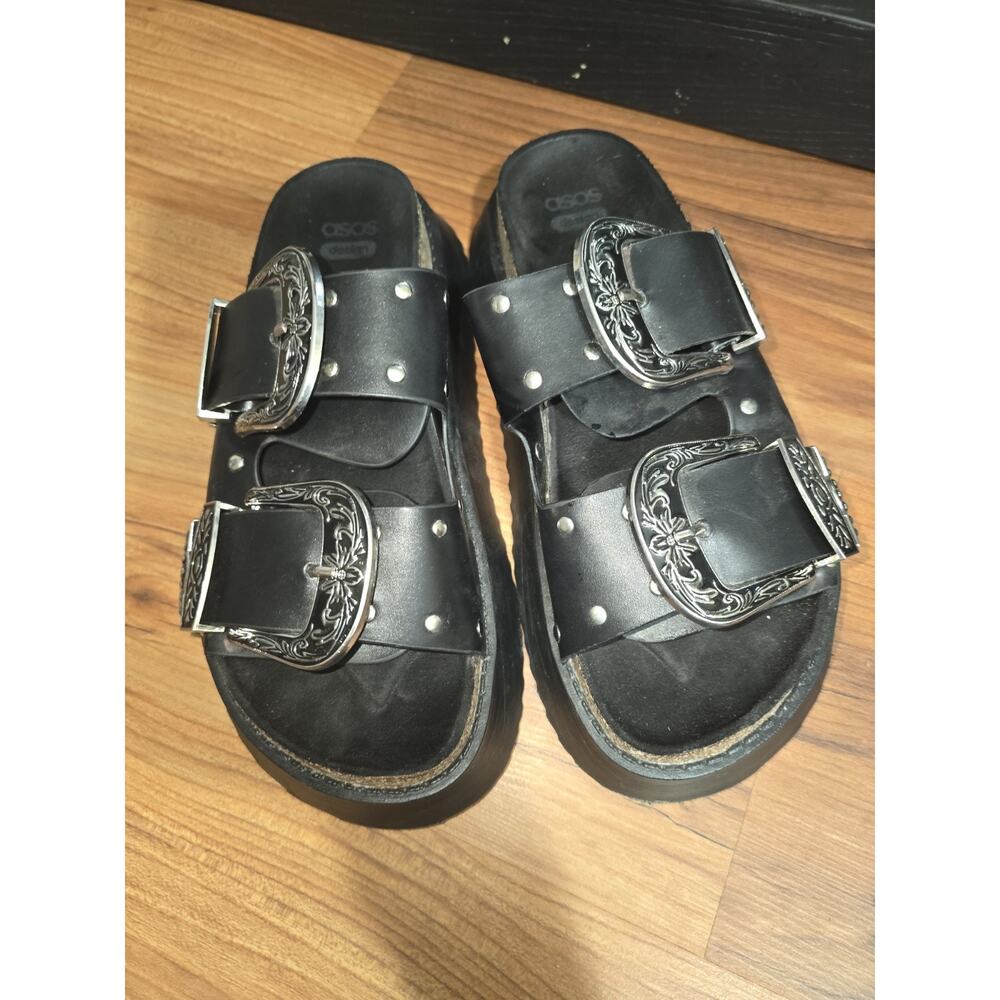 ASOS Black Sandals with Silver Buckles